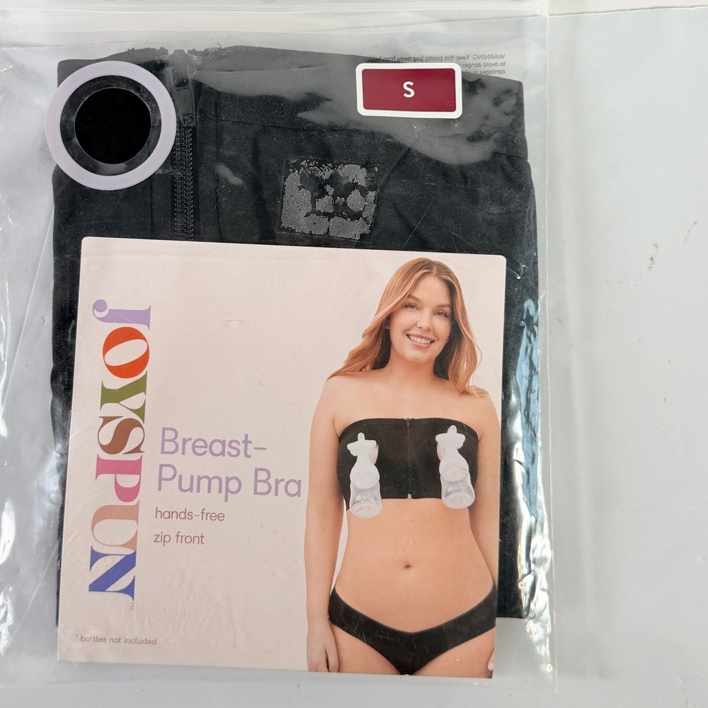 Joyspun Maternity Pumping Bandeau Bra Small S Black Hands Free Zip Front NWT